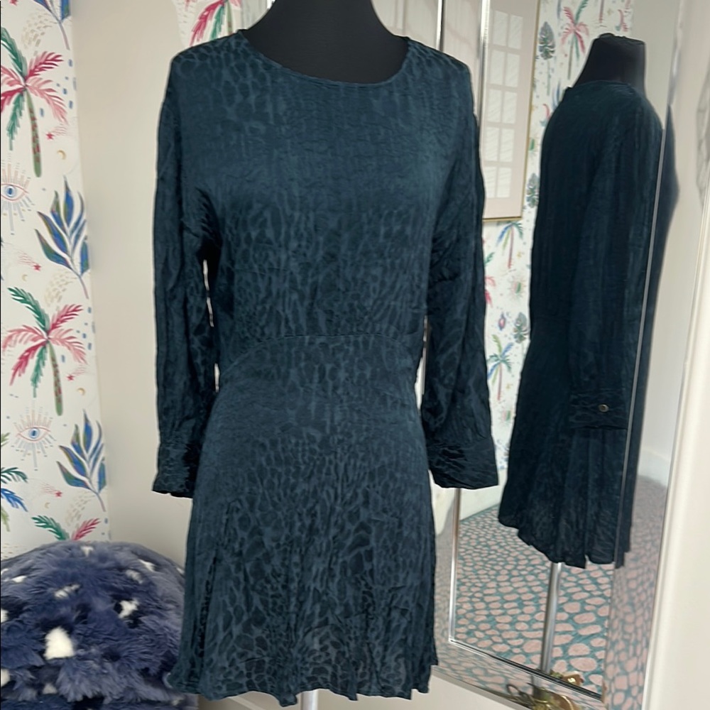 Zara Teal Cocktail Dress, long Sleeves and Crew Neck